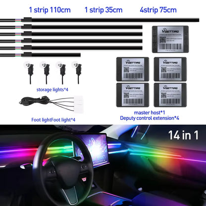 18 in 1 Full Color Streamer Car Ambient Lights RGB 64 Color Universal LED Interior Hidden Acrylic Strip Symphony Atmosphere Lamp