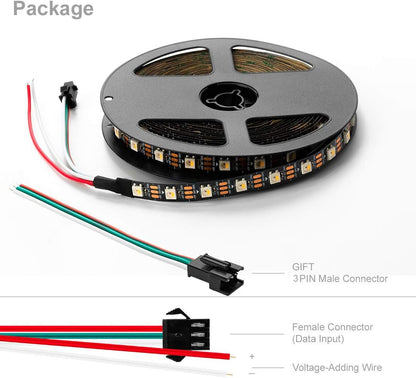 RGBW Rgb+Warm White SK6812 (Similar WS2812B) Individually Addressable 16.4Ft 60Leds/Pixels/M Flexible 4 Colors in 1 LED Dream Color LED Strip IP30 Non-Waterproof DC5V Black PCB