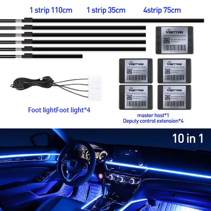 18 in 1 Full Color Streamer Car Ambient Lights RGB 64 Color Universal LED Interior Hidden Acrylic Strip Symphony Atmosphere Lamp