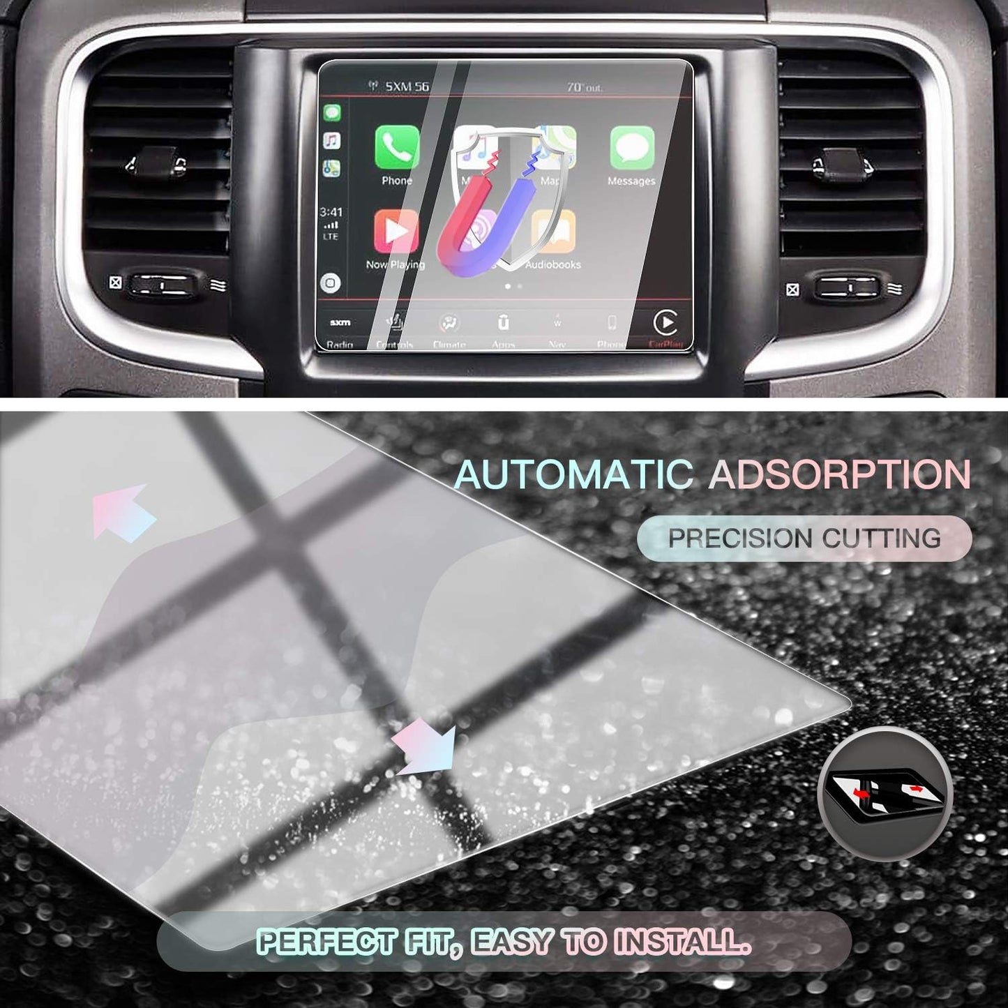 Car Screen Protector Center Control Navigation Touch Screen Protector for 2013-2018 Dodge RAM 1500/2500/ 3500 Uconnect, Tempered Glass HD Scratch Resistance (2013-2018 RAM 8.4 Inch)