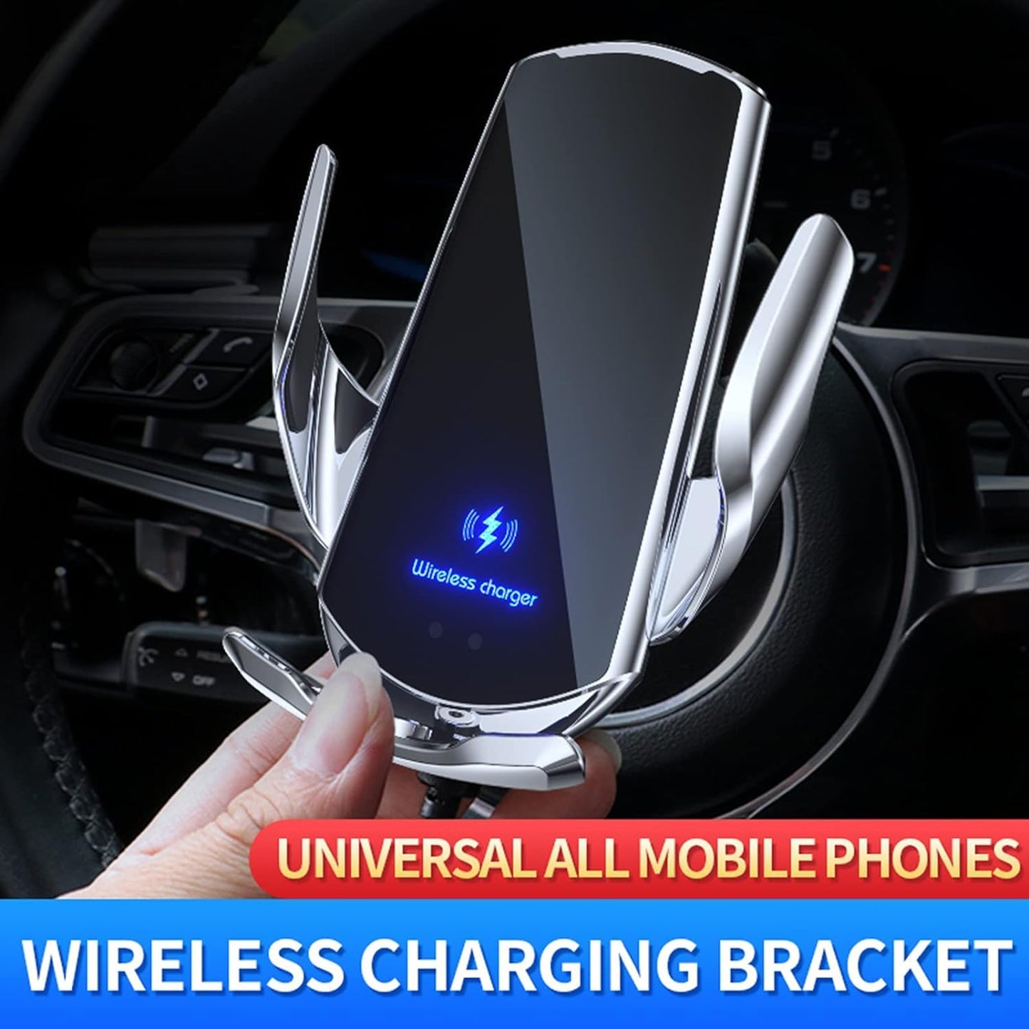 Wireless Car Charger Automotive Electric Induction 15W Wireless Charger Car Vent Mount Bracket Fast Charging Auto-Clamping Car Phone Holder Mount Air Vent Phone Holder Black…