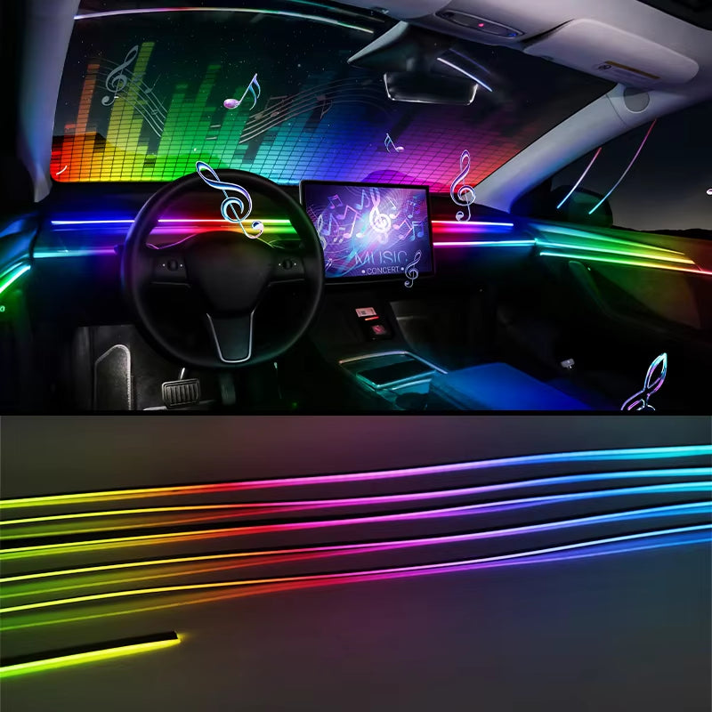 18 in 1 Full Color Streamer Car Ambient Lights RGB 64 Color Universal LED Interior Hidden Acrylic Strip Symphony Atmosphere Lamp