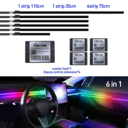 18 in 1 Full Color Streamer Car Ambient Lights RGB 64 Color Universal LED Interior Hidden Acrylic Strip Symphony Atmosphere Lamp