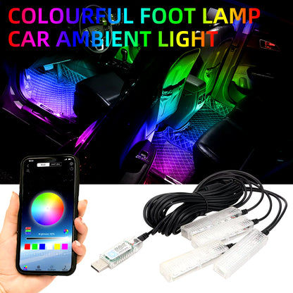 4In1 Symphony Car Foot Lamp USB App Control Led Interior Light Decorative Hidden Atmosphere Lights Car Ambient Lights Neon Light