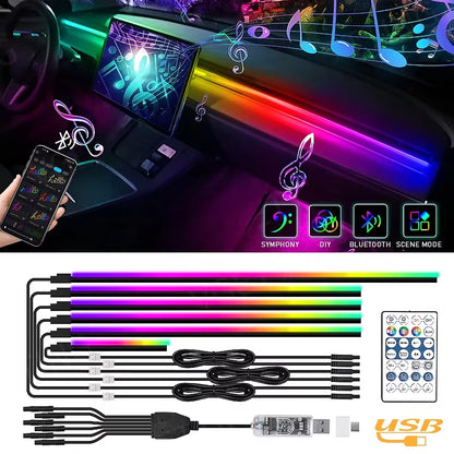 10/6/4/2/1 in 1 Car Full RGB LED Ambient Rainbow Light Strip/ USB Dream Symphon Music Atmosphere Lamp with App Remote Control