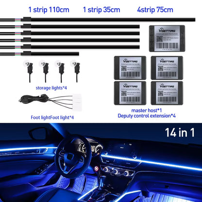 18 in 1 Full Color Streamer Car Ambient Lights RGB 64 Color Universal LED Interior Hidden Acrylic Strip Symphony Atmosphere Lamp