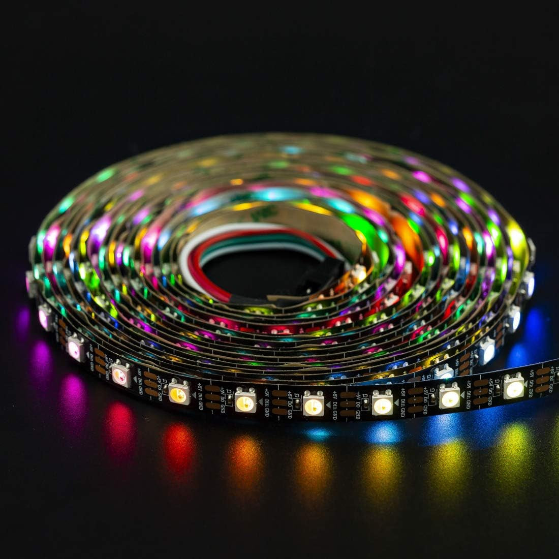 RGBW Rgb+Warm White SK6812 (Similar WS2812B) Individually Addressable 16.4Ft 60Leds/Pixels/M Flexible 4 Colors in 1 LED Dream Color LED Strip IP30 Non-Waterproof DC5V Black PCB