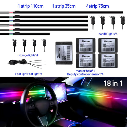 18 in 1 Full Color Streamer Car Ambient Lights RGB 64 Color Universal LED Interior Hidden Acrylic Strip Symphony Atmosphere Lamp